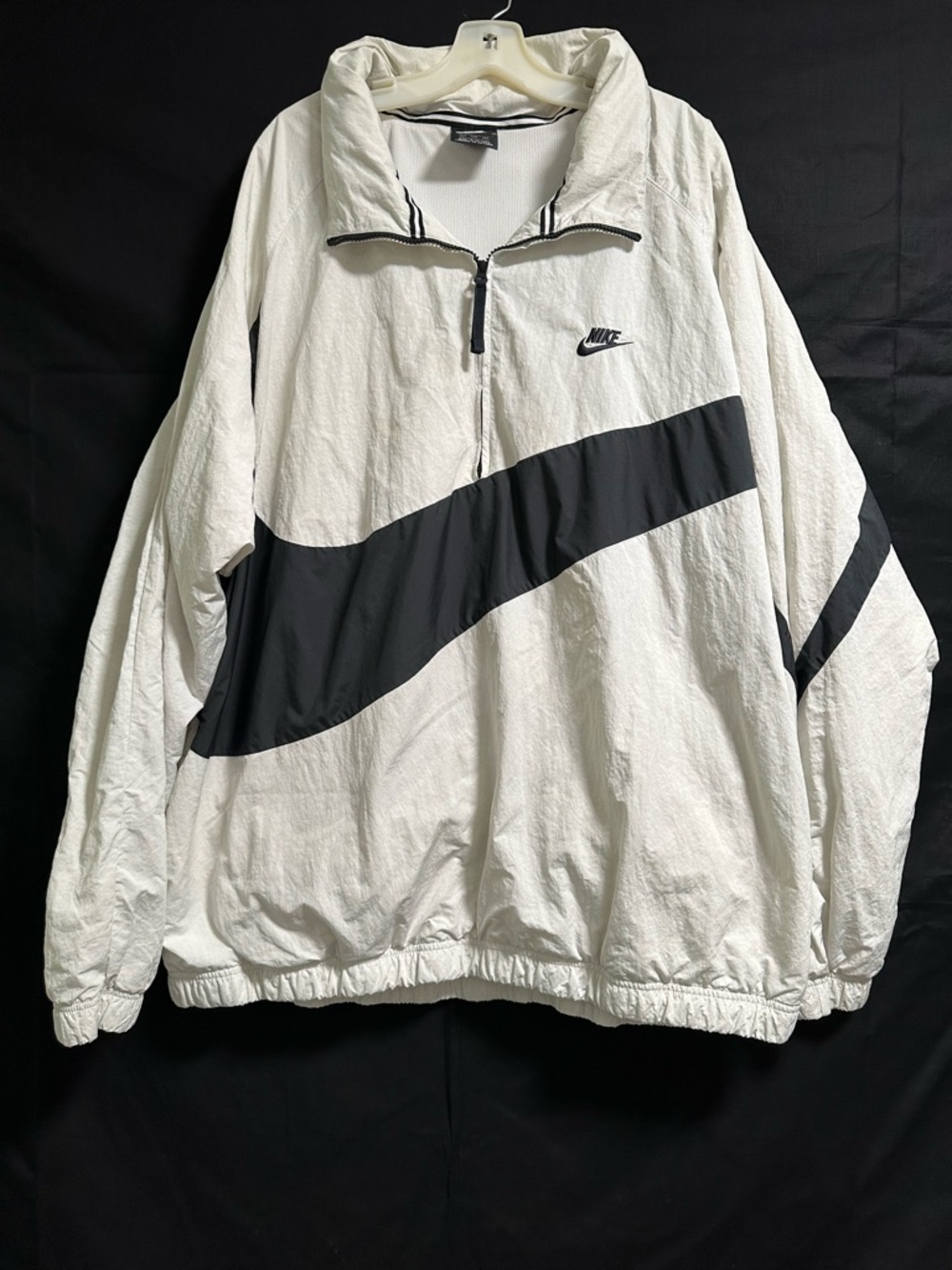 Nike Windbreaker Jacket XXL Tall White Black Big Swoosh Hooded Anorak